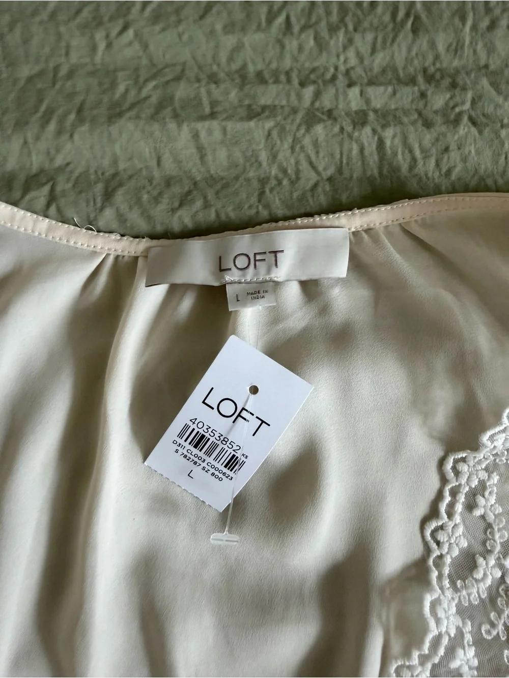 LOFT Cream Lace-Trim Peasant Blouse